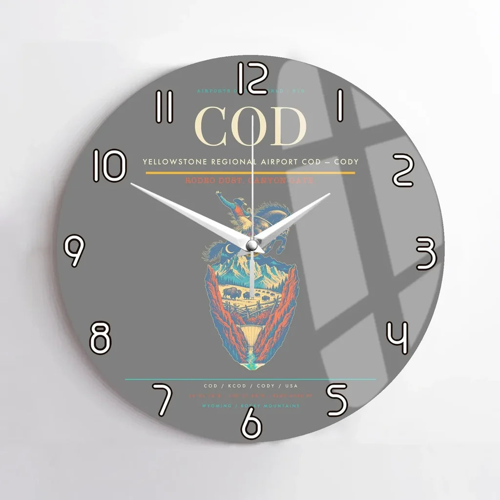 Yellowstone Regional Airport (COD) design on gray no frame wall clock