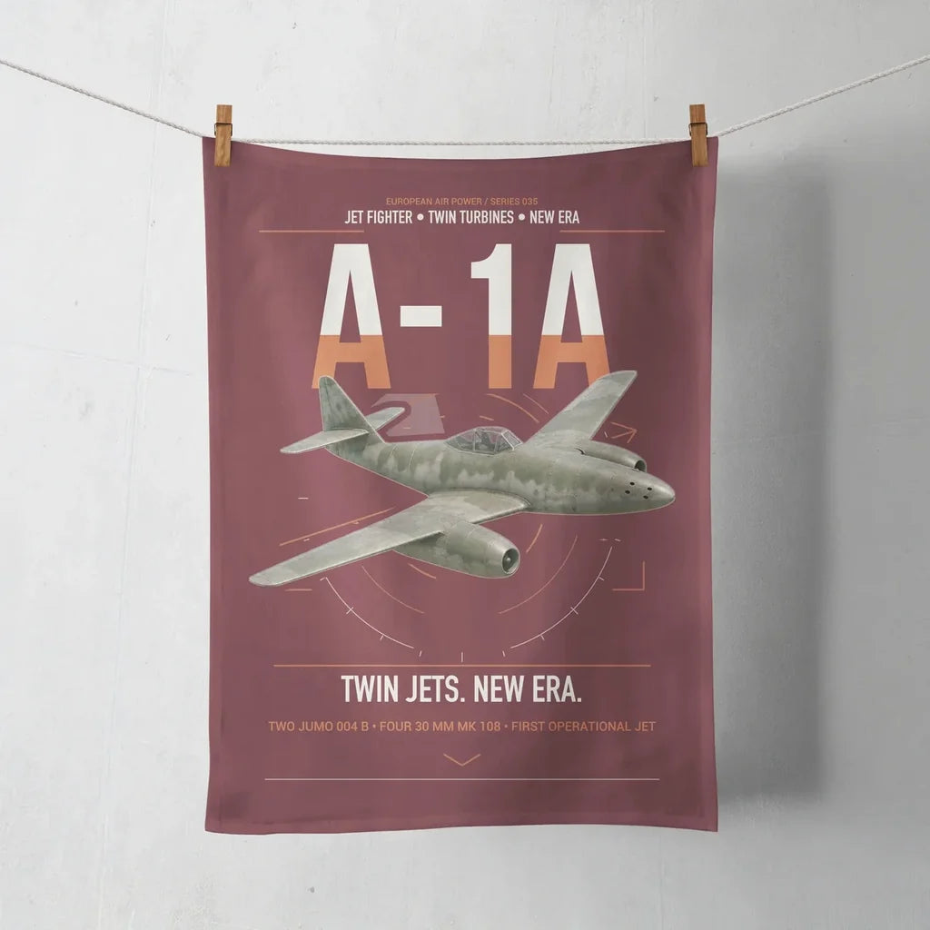 Messerschmitt Me 262A-1a design on dark red towel