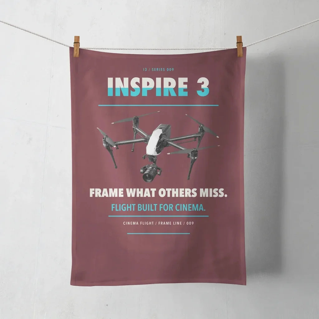 DJI Inspire 3 design on dark red towel
