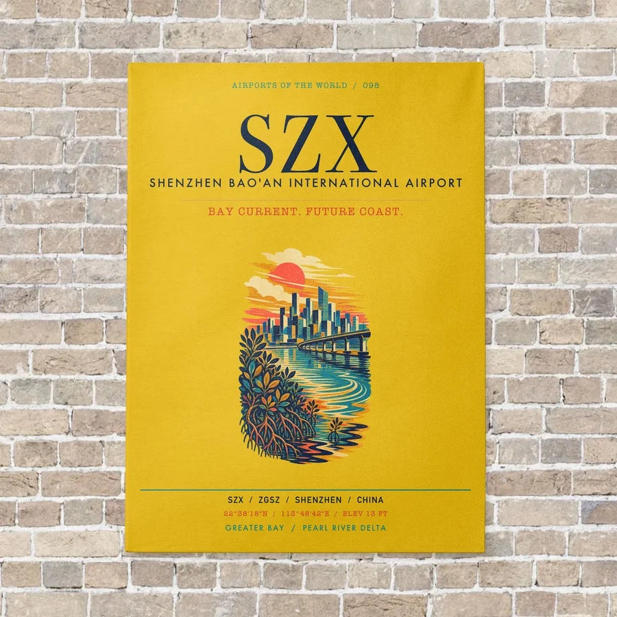 Shenzhen Bao'an International Airport SZX vertical canvas print - no frame - yellow background