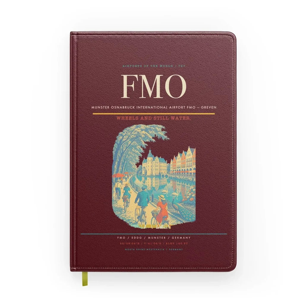 Munster Osnabruck International Airport (FMO) design on dark red notebook