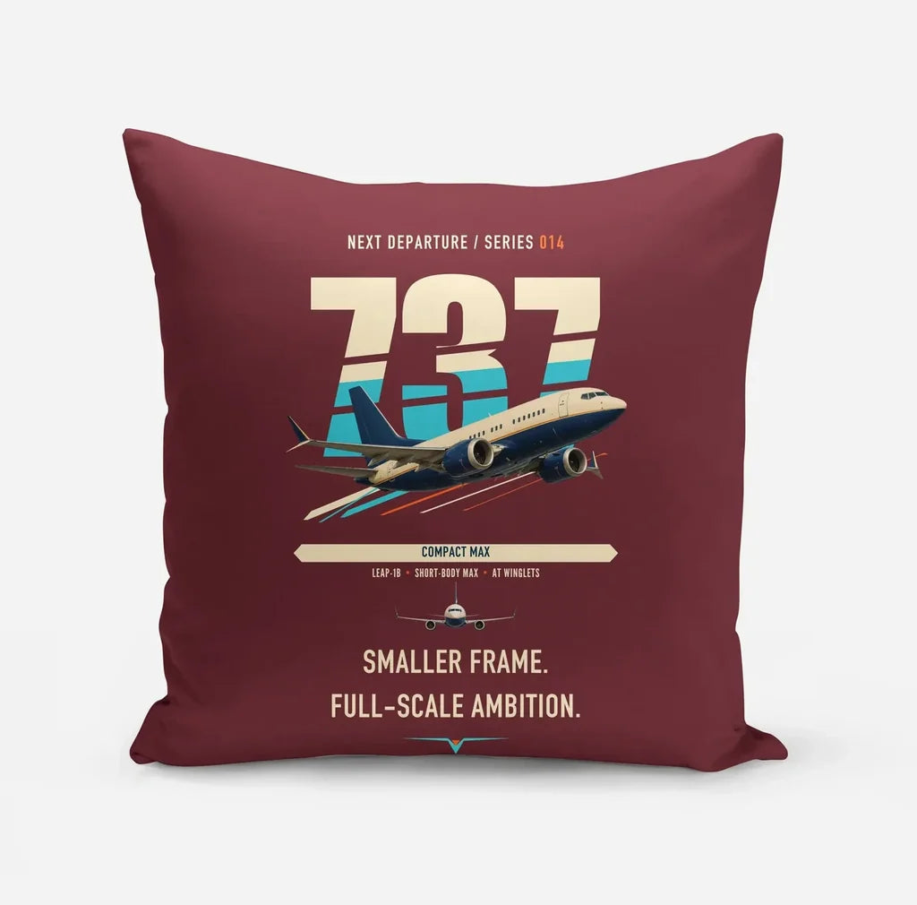 Boeing 737 MAX 7 design on dark red pillow