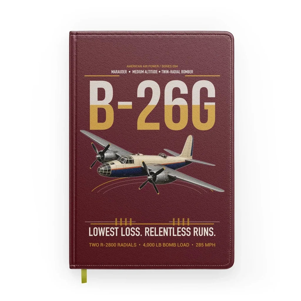 B-26G Marauder design on dark red notebook