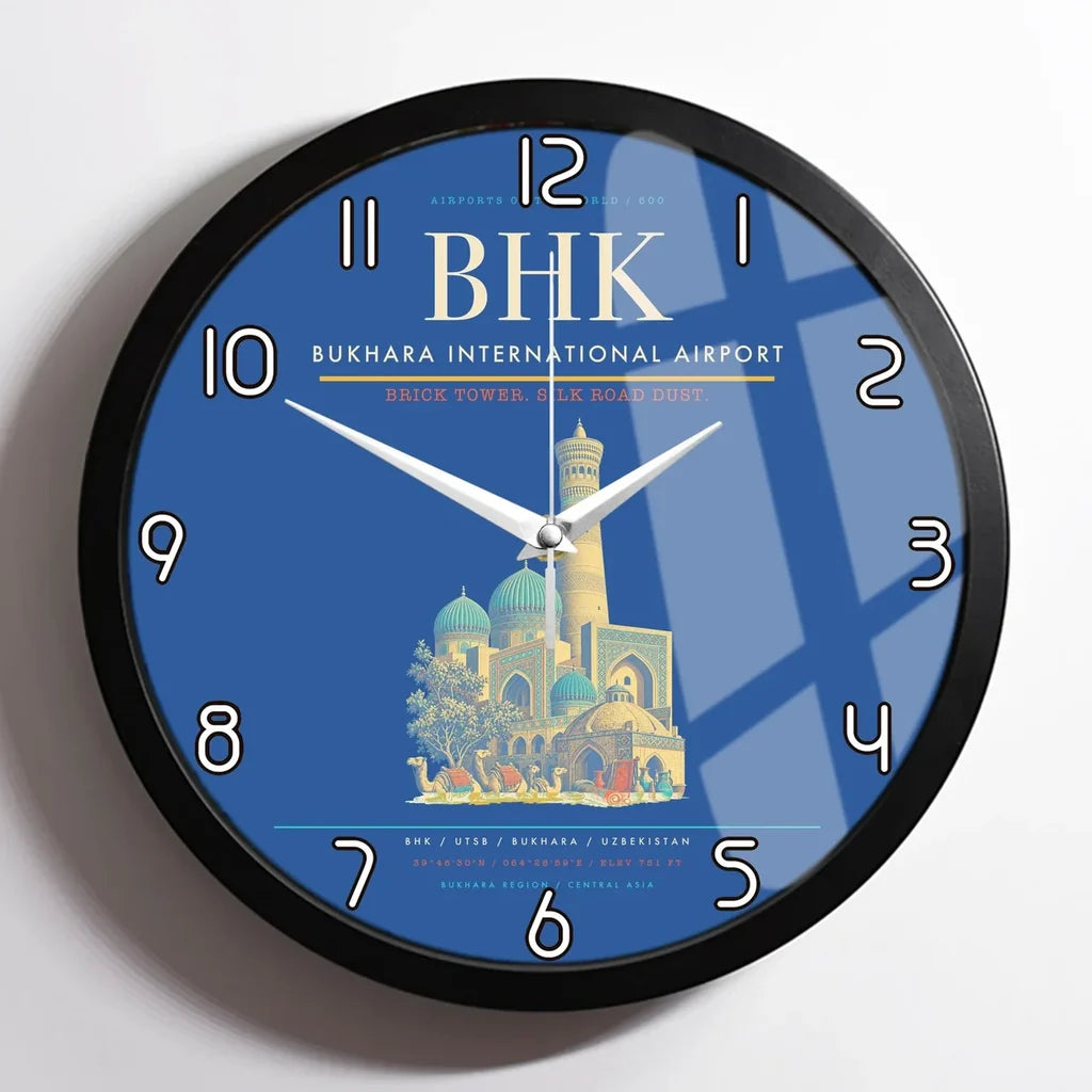 Bukhara International Airport BHK Wall-Clock Framed - Blue