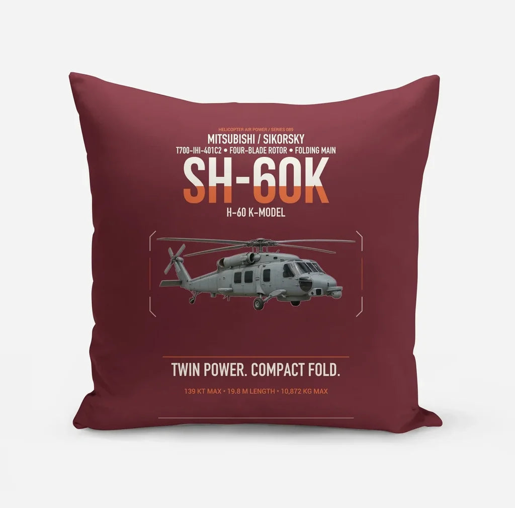 Mitsubishi Sikorsky SH-60K design on dark red pillow