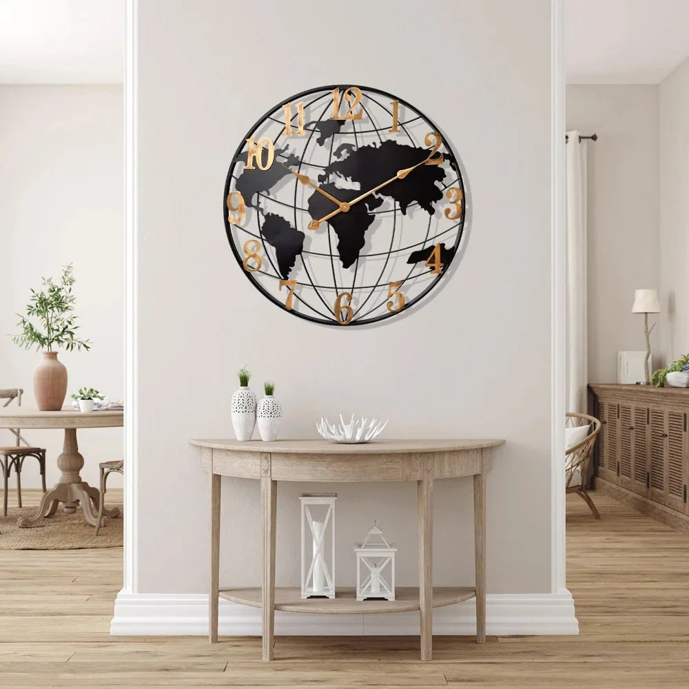 Large Map Metal Minimalist Round Wall Clock - view 16