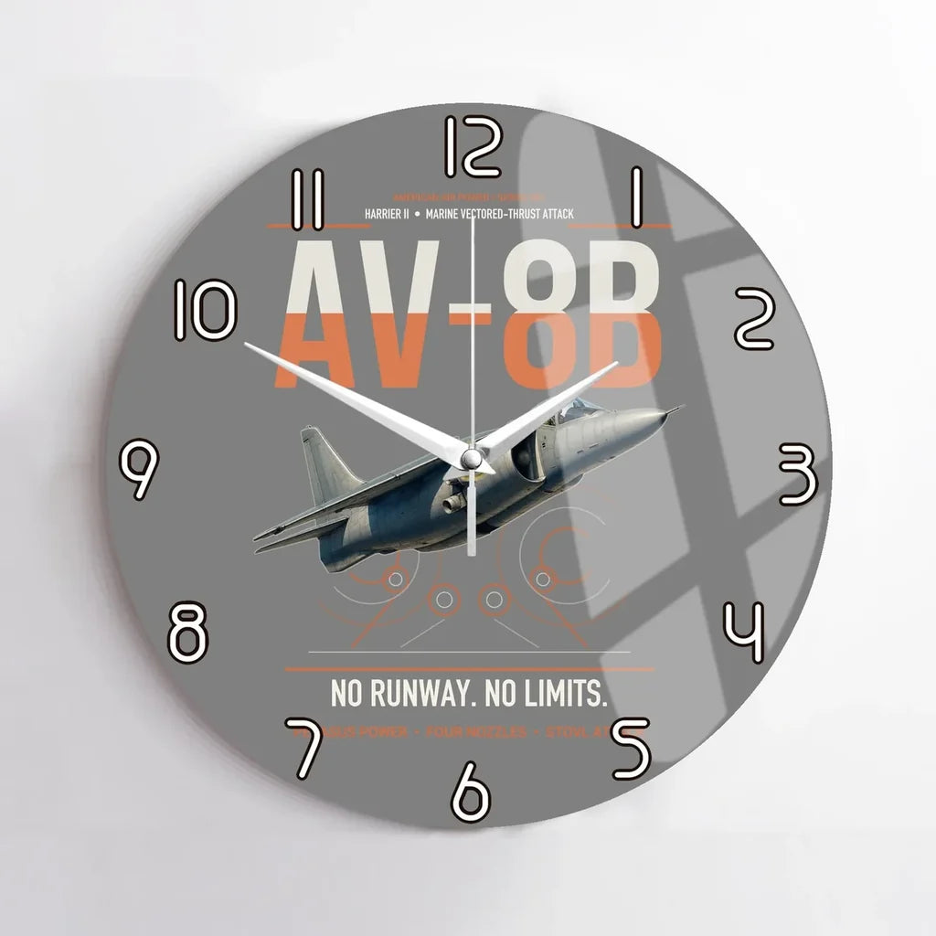 AV-8B Harrier II design on gray no frame wall clock