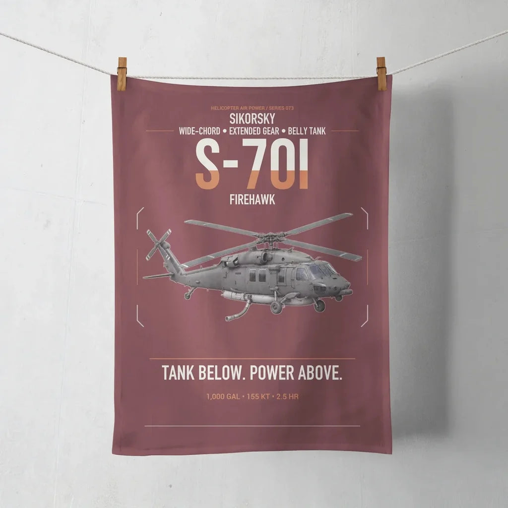 Sikorsky S-70i FIREHAWK design on dark red towel