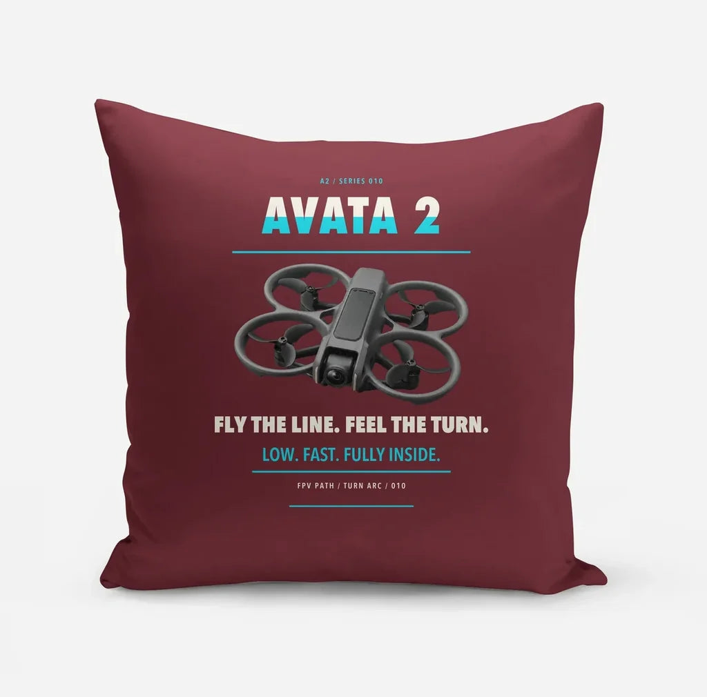 DJI Avata 2 design on dark red pillow