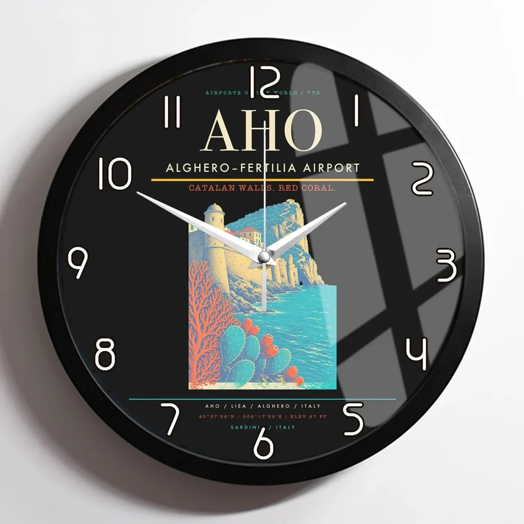 AlgheroFertilia Airport AHO Wall-Clock Framed - Black
