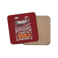 Thumbnail for Feeding The World From Above design on dark red 1 piece coaster