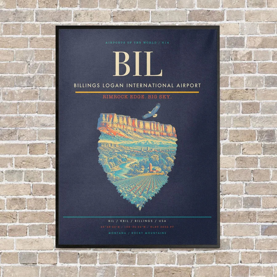Billings Logan International Airport BIL - Canvas Framed - Navy Blue
