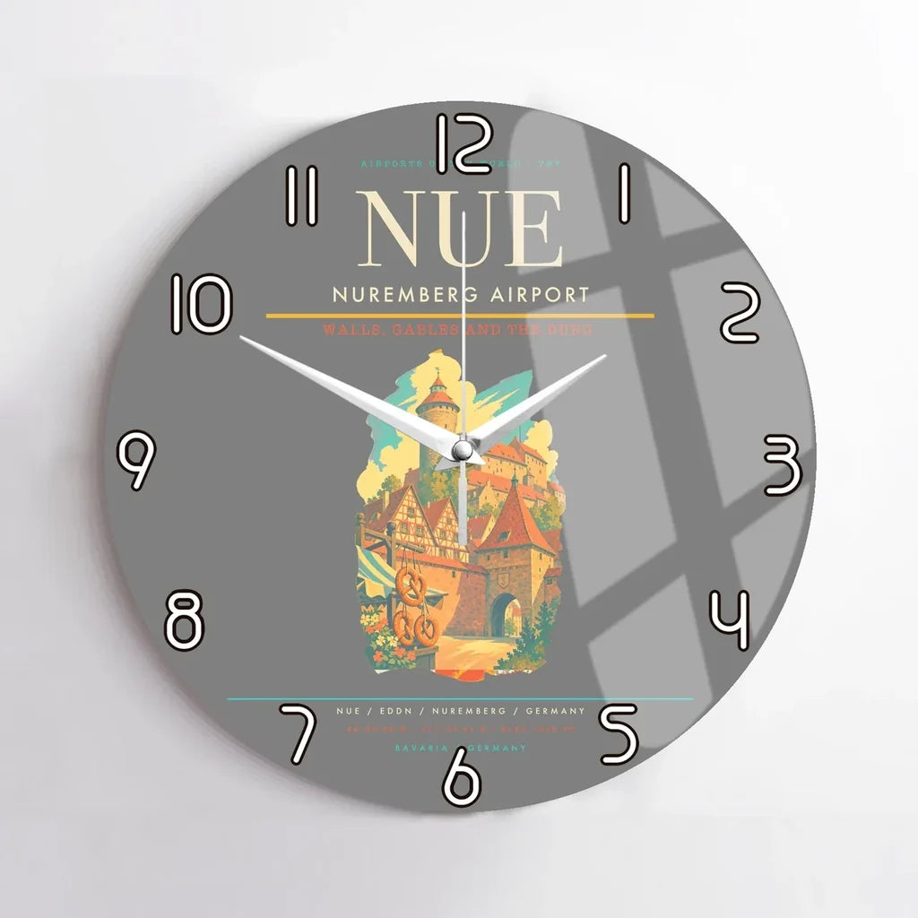 Nuremberg Airport (NUE) design on gray no frame wall clock