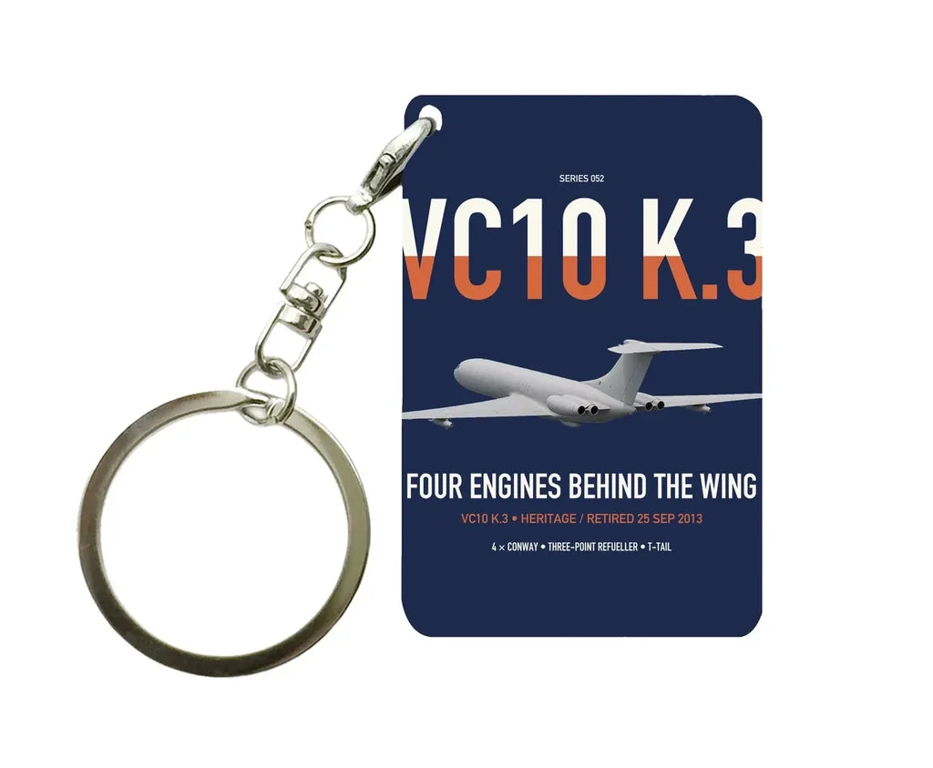 Vickers VC10 K.3 design on navy blue designed key chain, double-side print