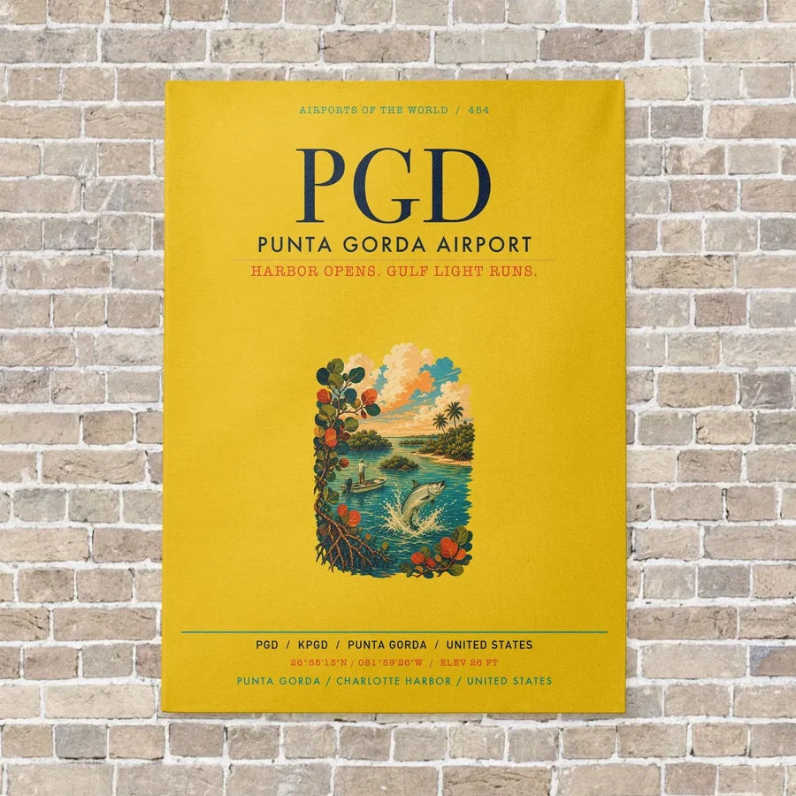 Punta Gorda Airport PGD vertical canvas print - no frame - yellow background