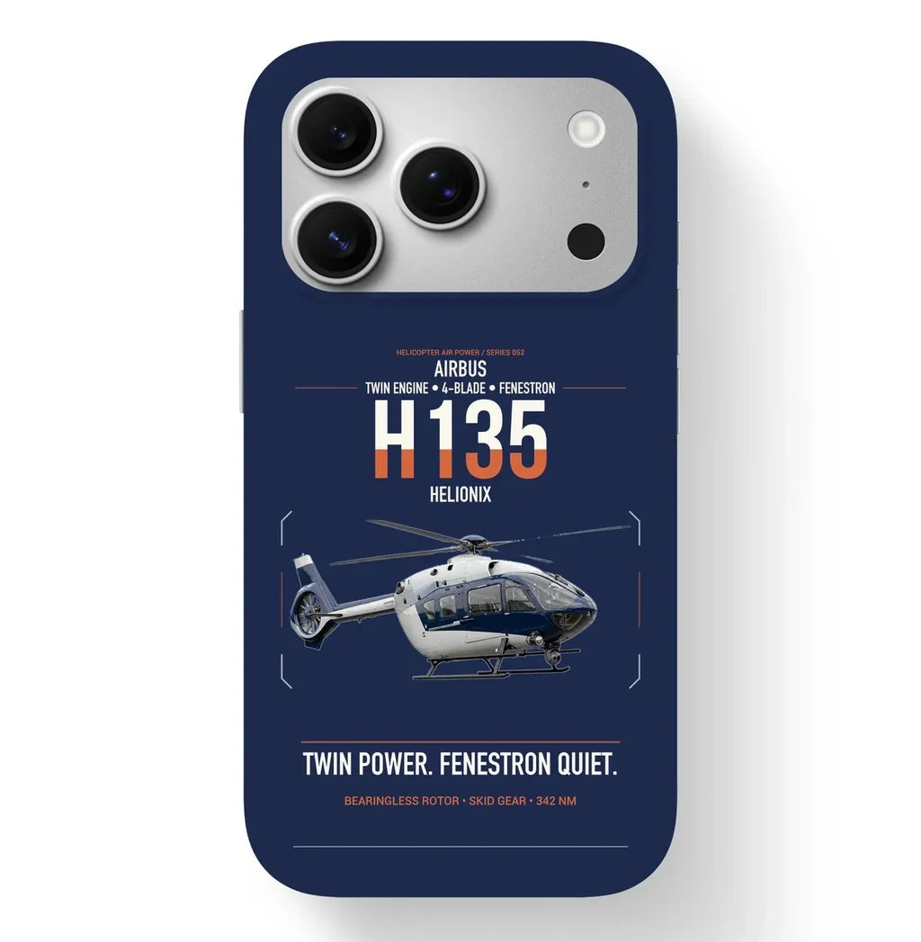 Airbus H135 design on navy blue magsafe iphone case, for iPhone 17 Pro