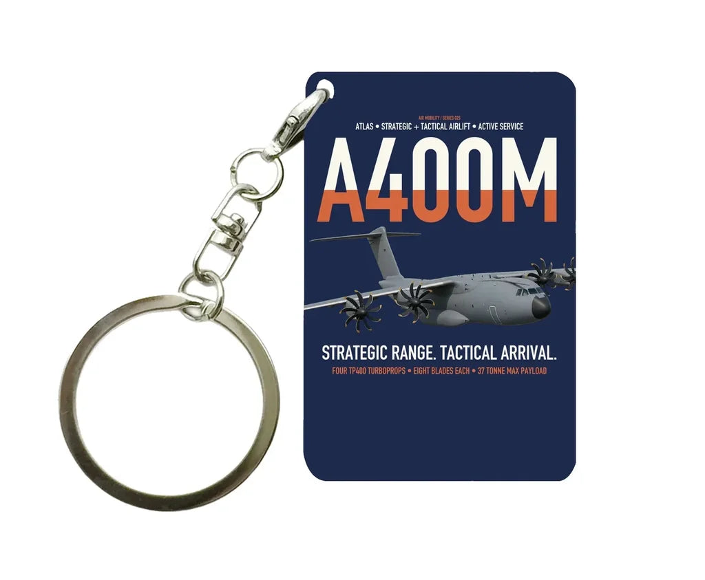Airbus A400M Atlas design on navy blue designed key chain, double-side print