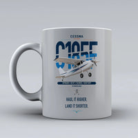 Thumbnail for Cessna A185F Skywagon design on light gray ceramic mug, double-side print