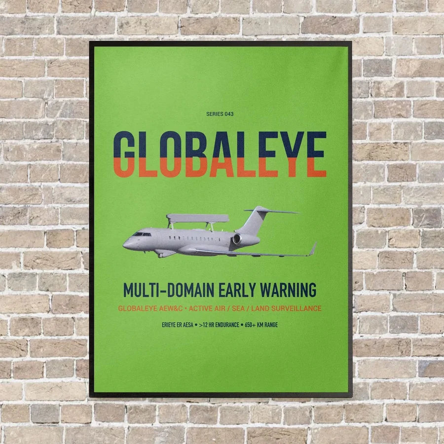 Saab GlobalEye vertical canvas print - framed - light green background
