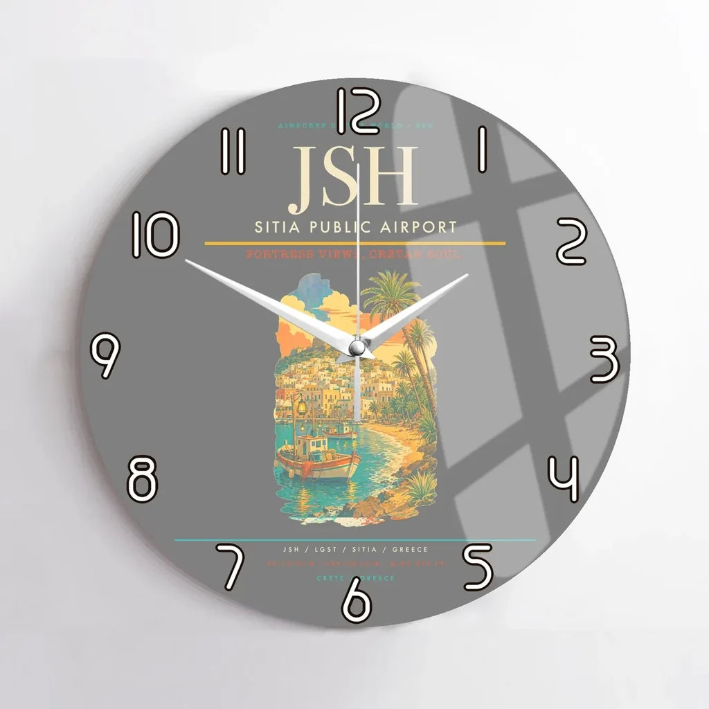 Sitia Public Airport (JSH) design on gray no frame wall clock