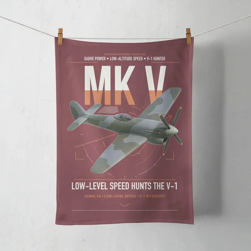 Hawker Tempest Mk V design on dark red towel