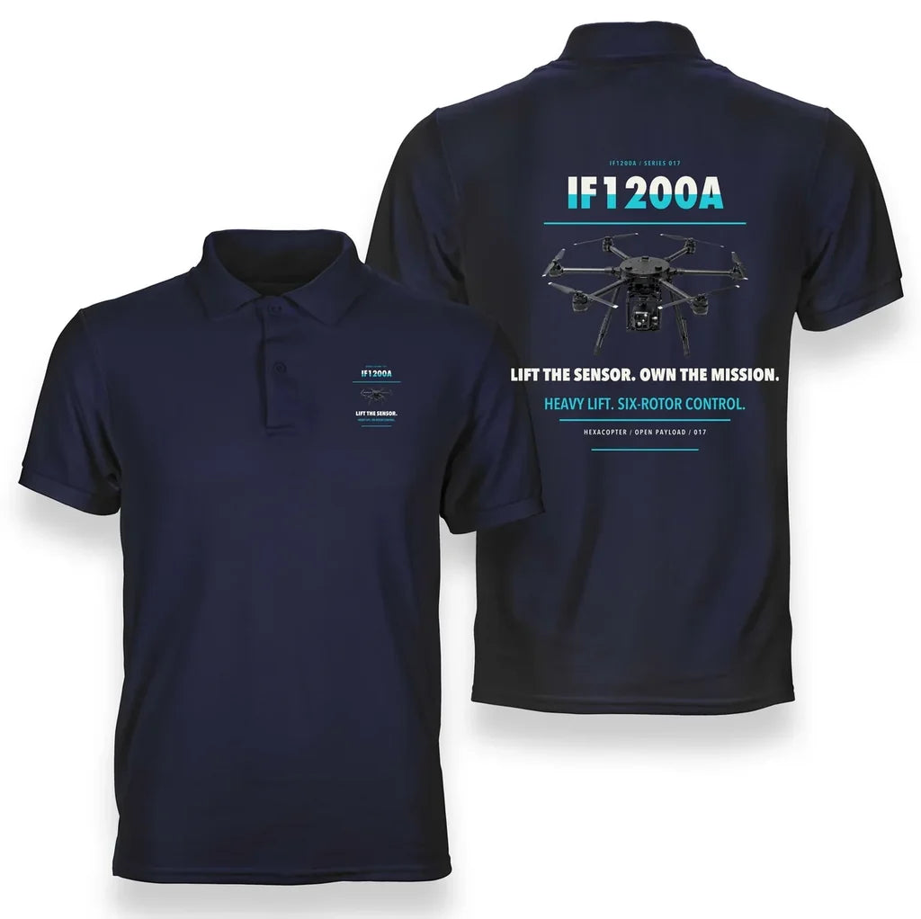 Inspired Flight IF1200A design on navy blue polo