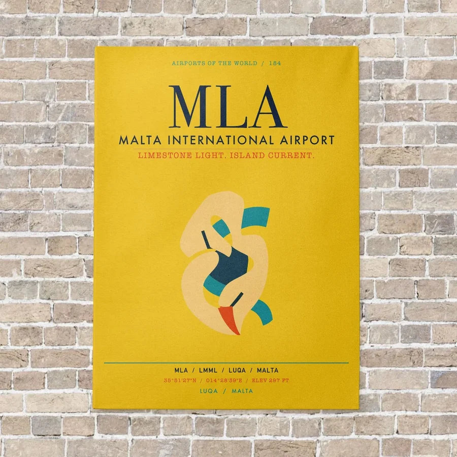 Malta International Airport MLA vertical canvas print - no frame - yellow background