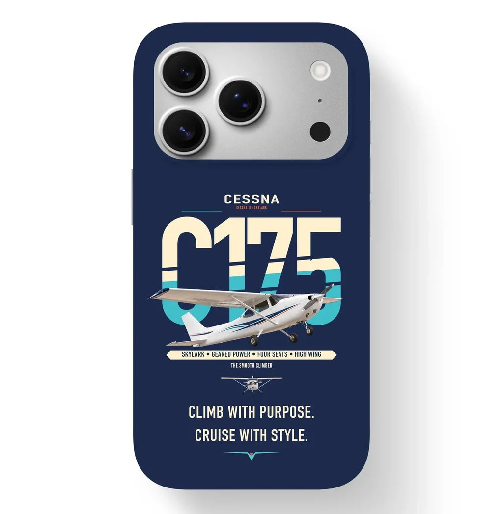 Cessna 175 Skylark design on navy blue magsafe iphone case, for iPhone 17 Pro