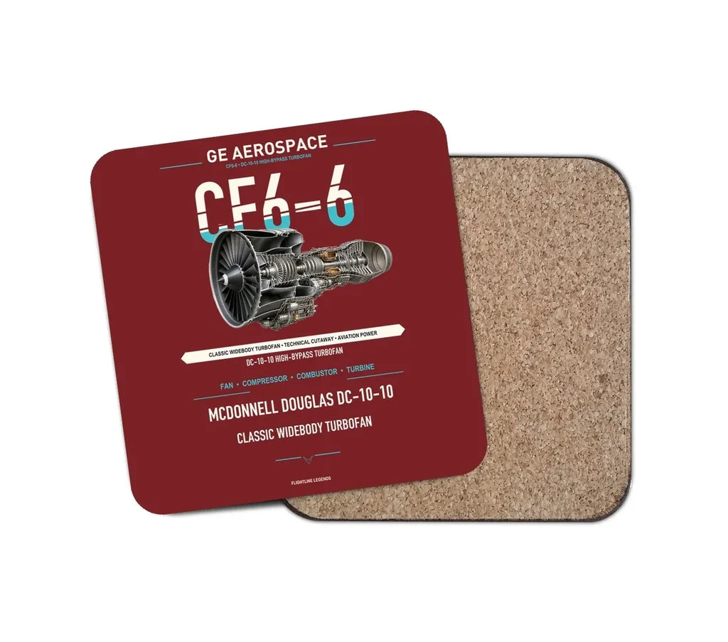 CF6-6 design on dark red 1 piece coaster