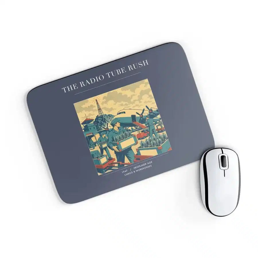 VINTAGE G4414 - The Radio Tube Rush - Designed Mouse Pads design on navyblue rectangle