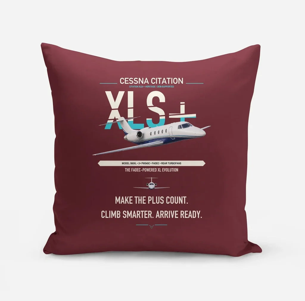 Cessna Citation XLSPlus design on dark red pillow
