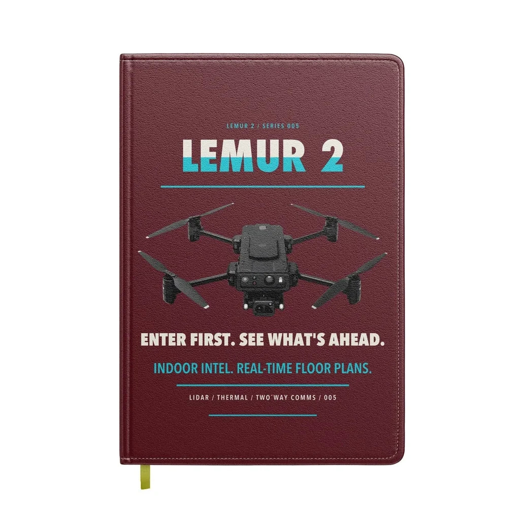 BRINC LEMUR 2 design on dark red notebook