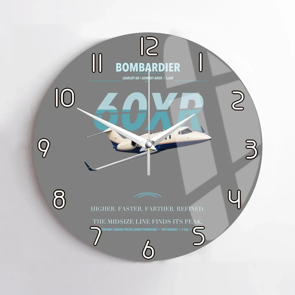 Bombardier Learjet 60XR design on gray no frame wall clock