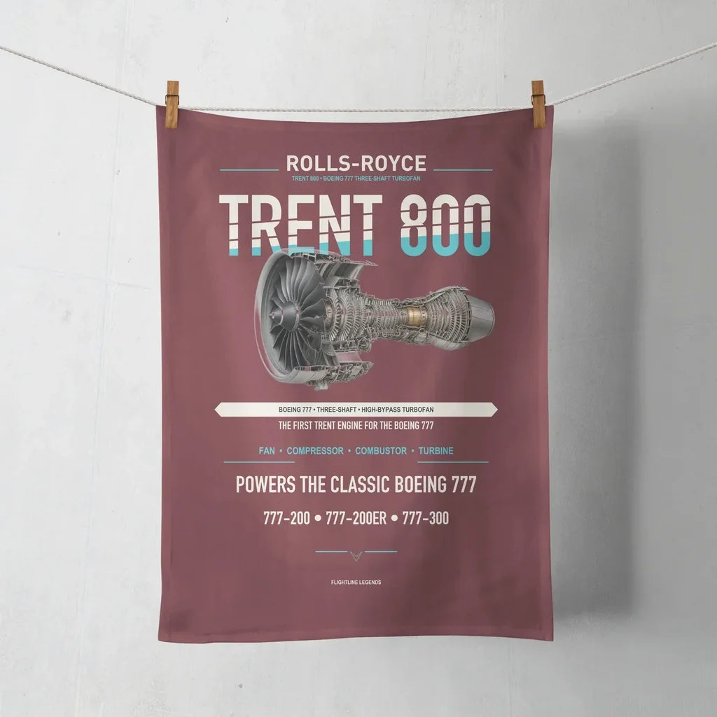 TRENT 800 design on dark red towel