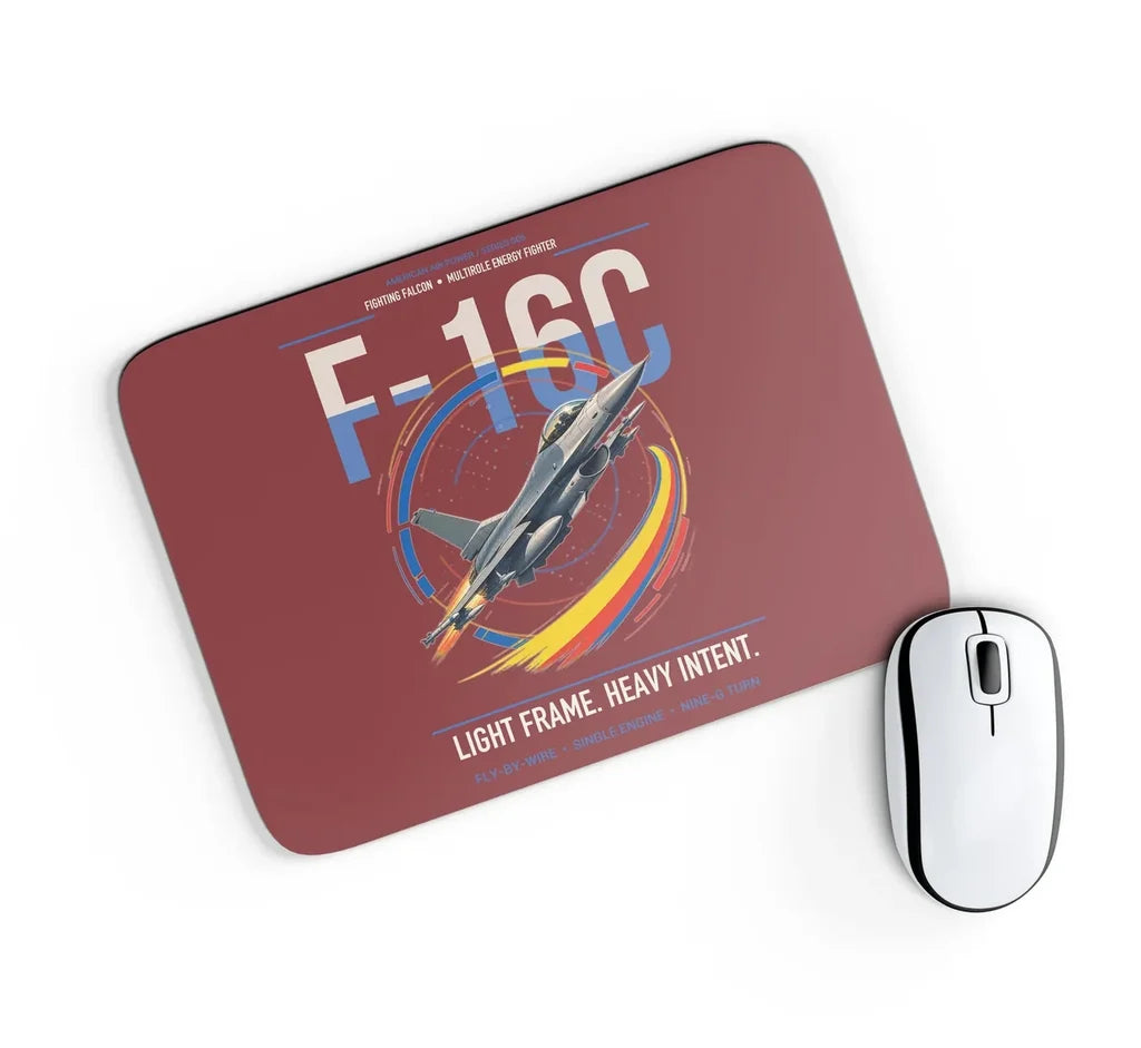 F-16C Fighting Falcon design on dark red rectangle mouse pad