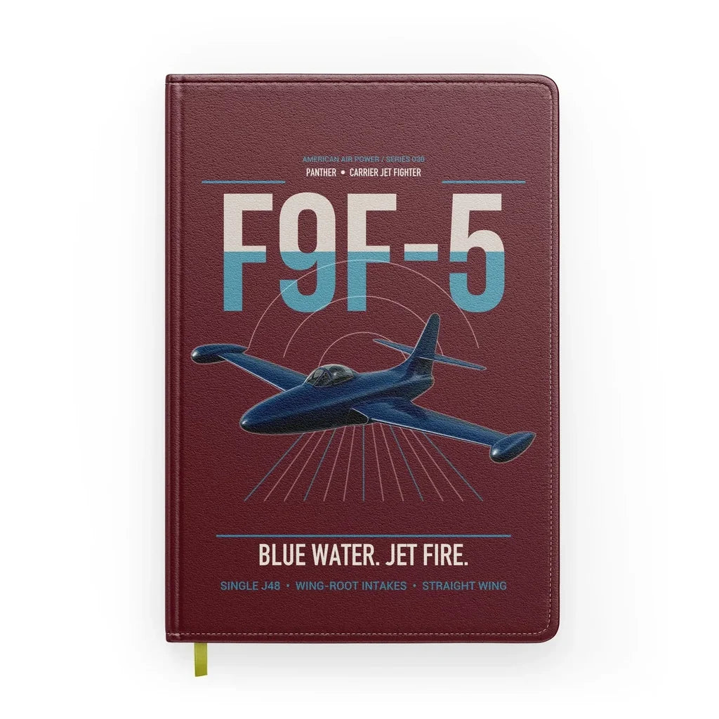 F9F-5 Panther design on dark red notebook