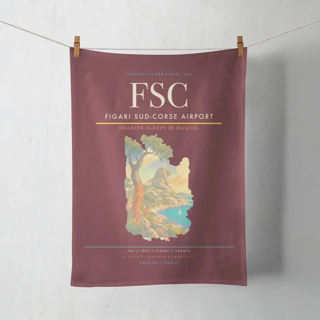 Figari Sud-Corse Airport (FSC) design on dark red towel
