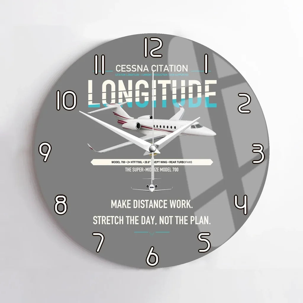 Cessna Citation Longitude design on gray no frame wall clock