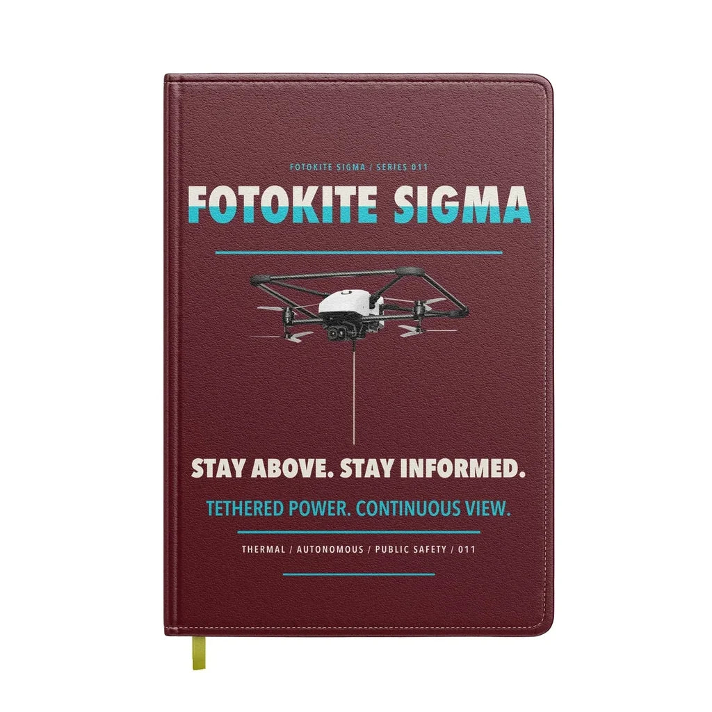 Fotokite Sigma design on dark red notebook