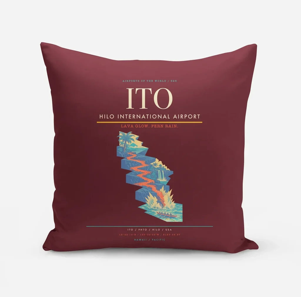 Hilo International Airport (ITO) design on dark red pillow