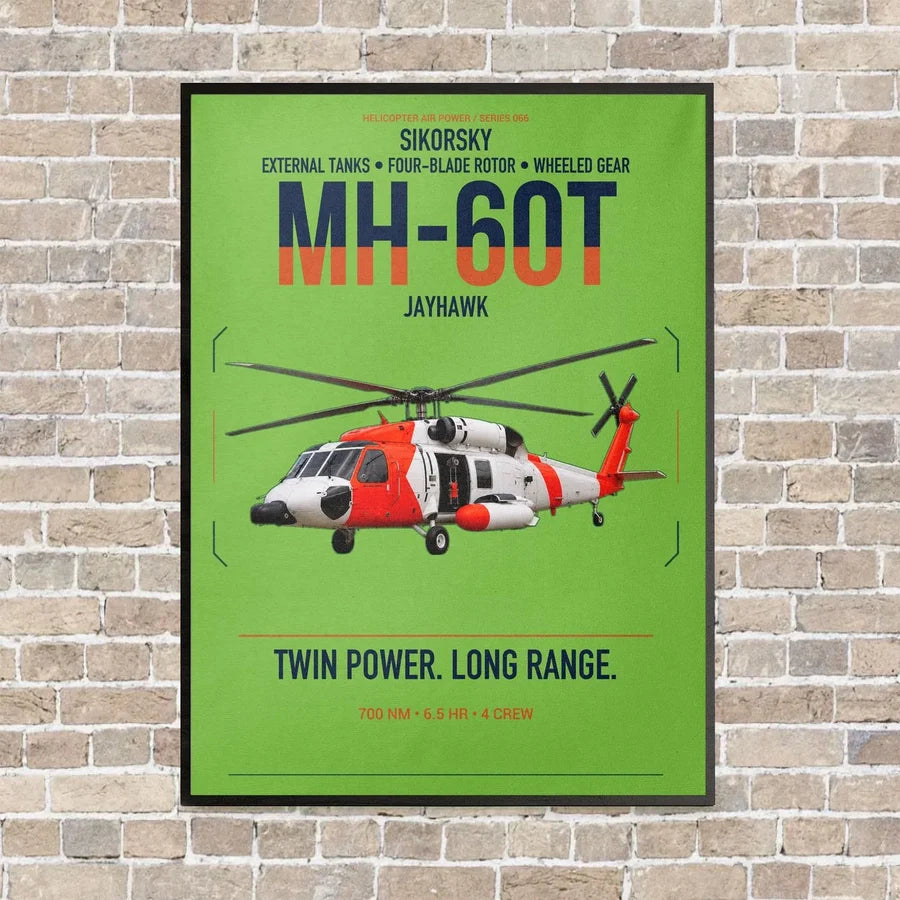 Sikorsky MH-60T Jayhawk vertical canvas print - framed - light green background