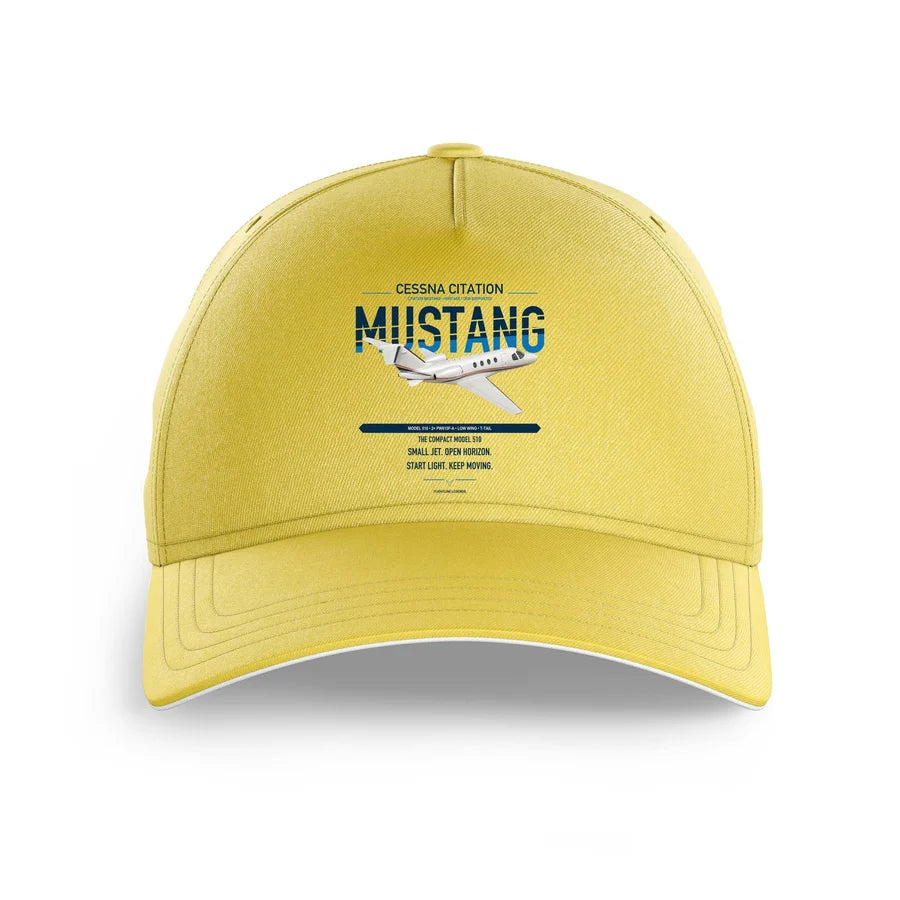 Cessna Citation Mustang design on yellow printed hat