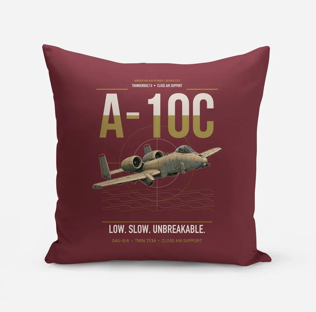 A-10C Thunderbolt II design on dark red pillow