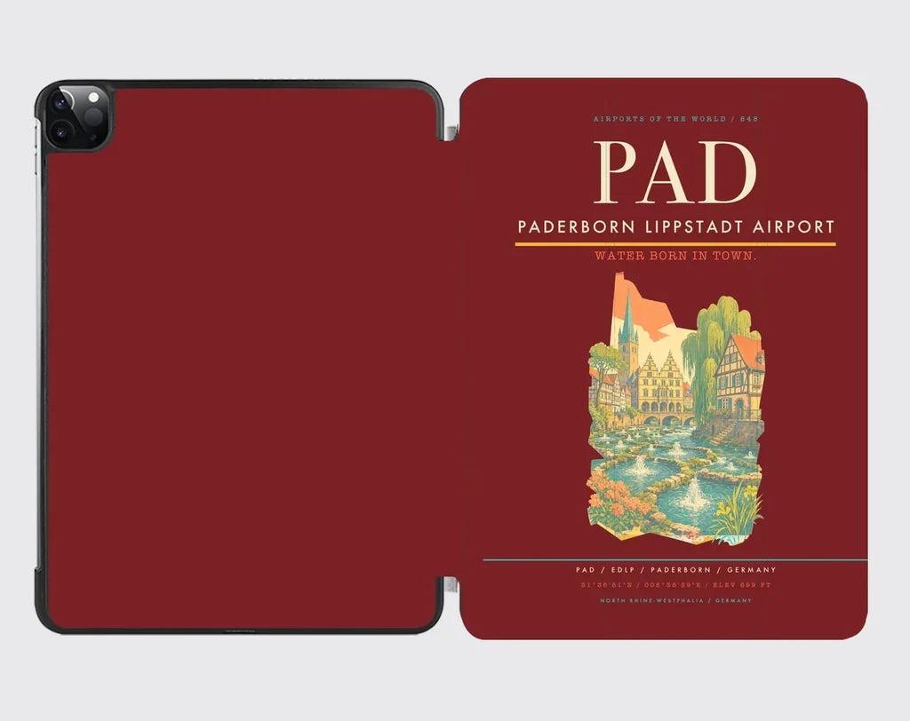 Paderborn Lippstadt Airport (PAD) design on dark red ipad tablet case
