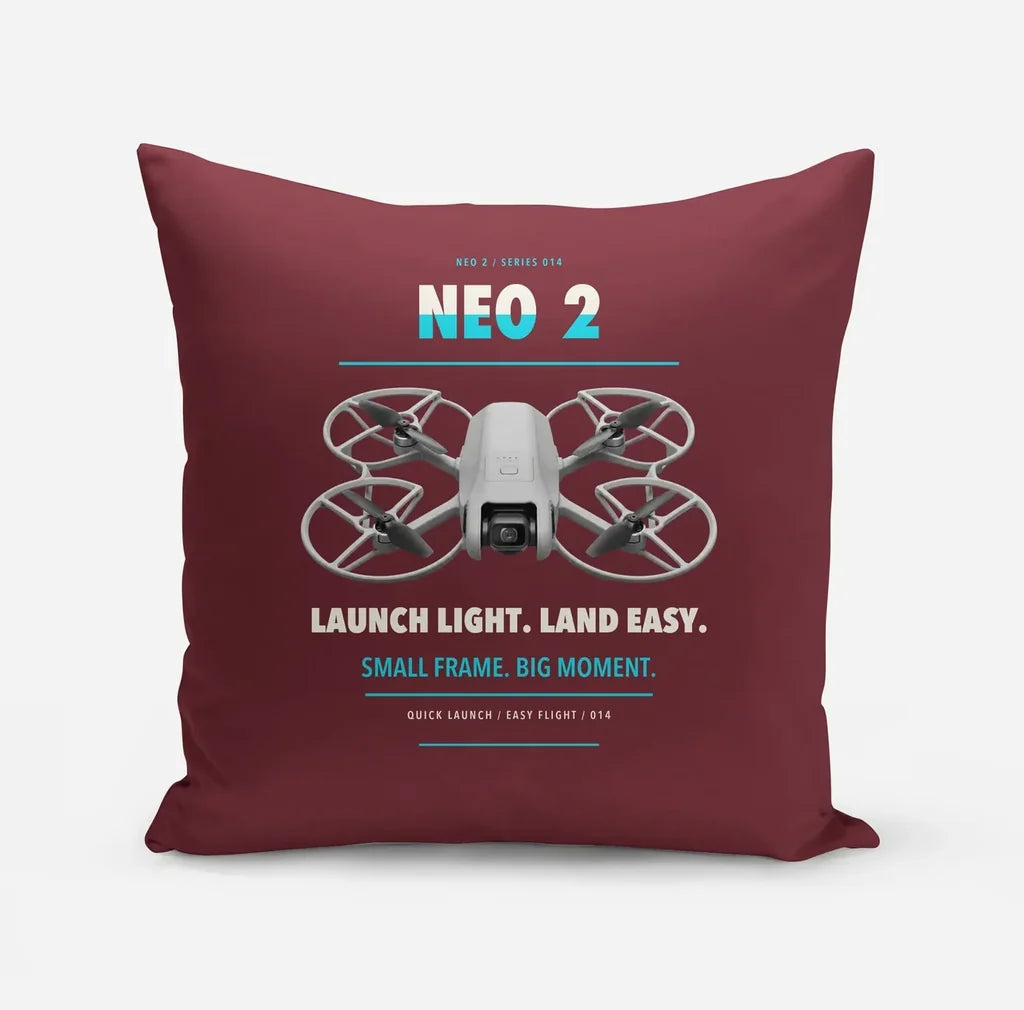 DJI Neo 2 design on dark red pillow