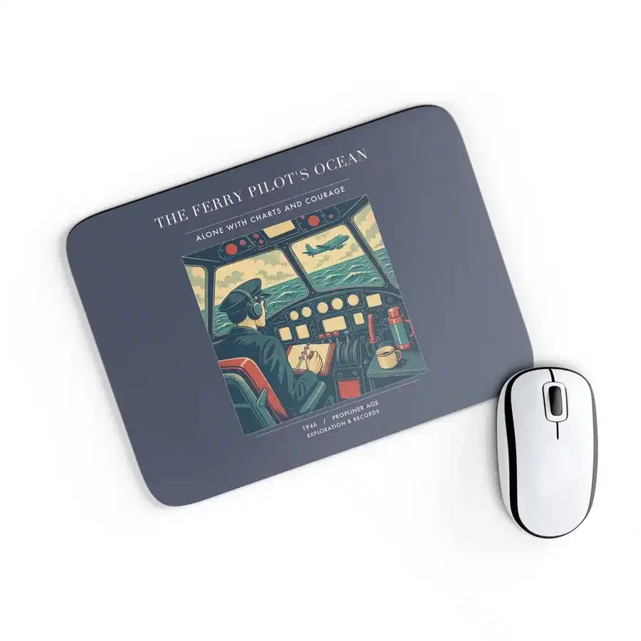 VINTAGE G4368 - The Ferry Pilot's Ocean - Designed Mouse Pads design on navyblue rectangle