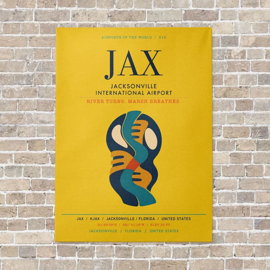 Jacksonville International Airport JAX vertical canvas print - no frame - yellow background