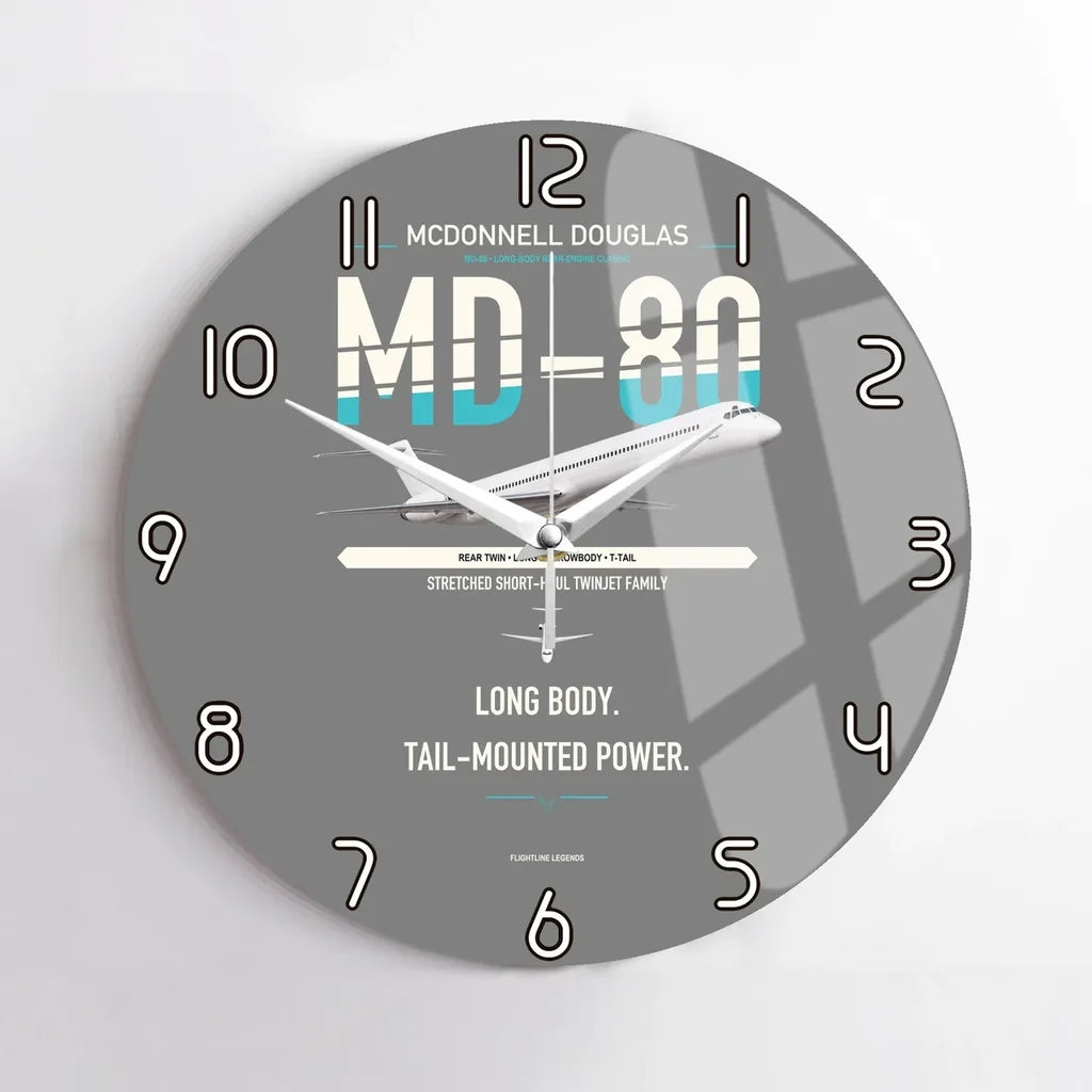 McDonnell Douglas MD-80 design on gray no frame wall clock