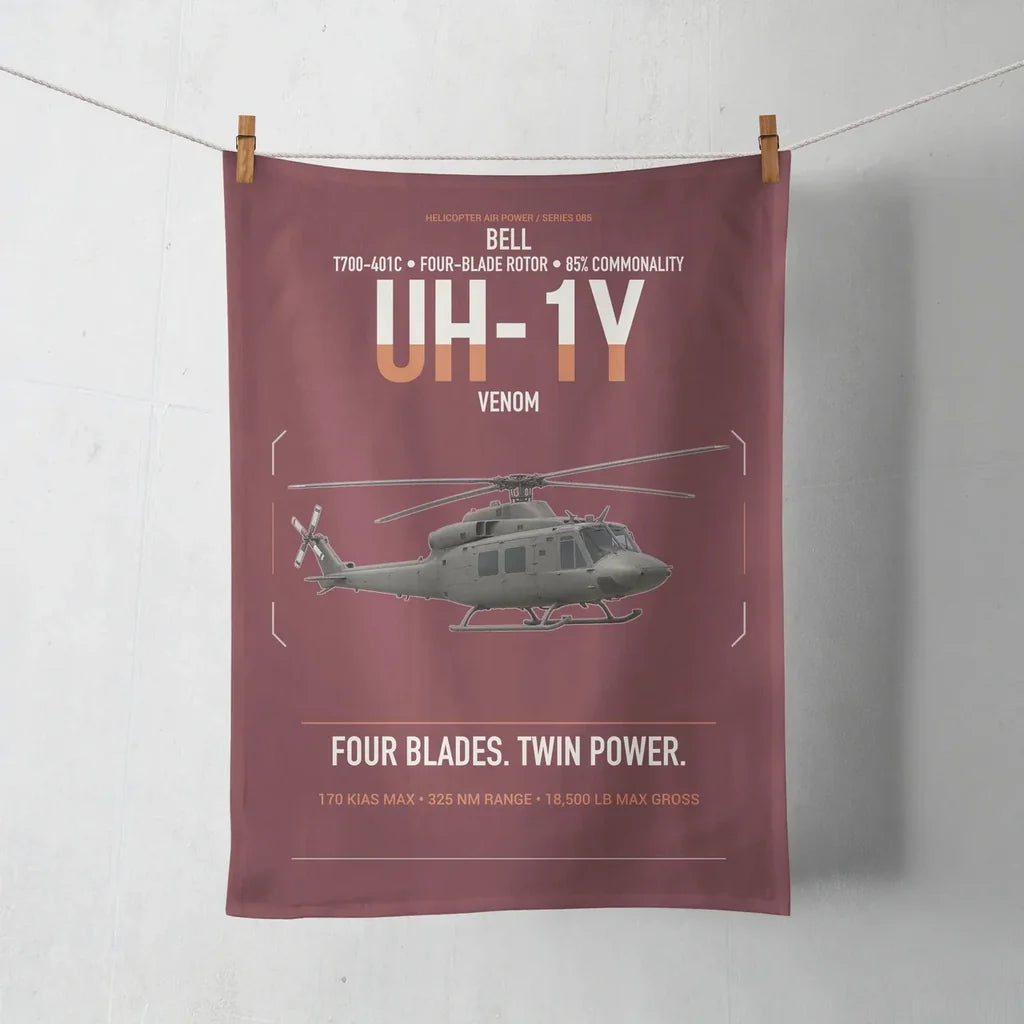 Bell UH-1Y Venom design on dark red towel