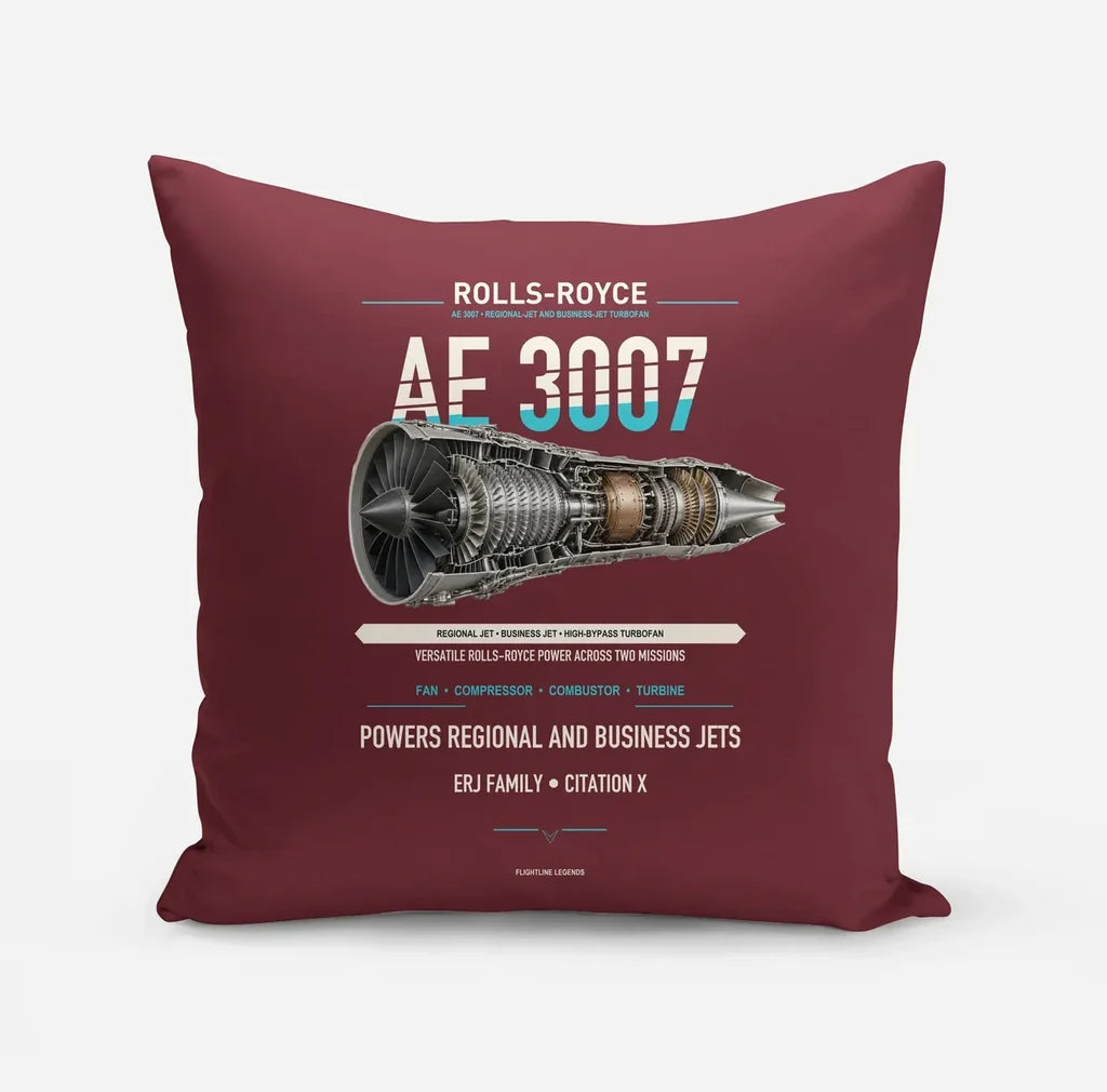 AE 3007 design on dark red pillow